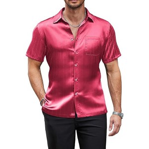 COOFANDY Men's Silk Short Sleeve Dress Shirts Casual Satin Button Up Shirts with Pocket Party Prom Wedding - 1 of 4