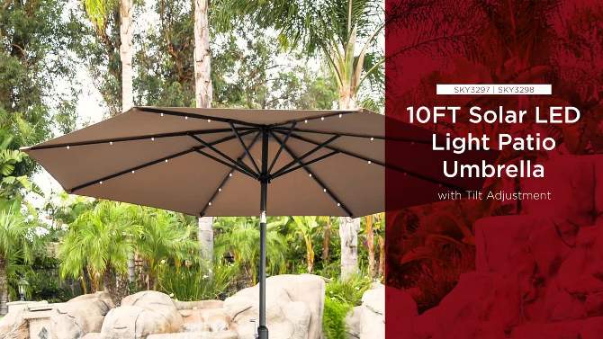 Best Choice Products 10ft Solar LED Lighted Patio Umbrella w/ Tilt Adjustment, UV-Resistant Fabric, 2 of 10, play video