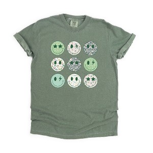 Simply Sage Market Women's St. Patrick's Smiley Chart Short Sleeve Garment Dyed Tee - L - Moss - 1 of 2