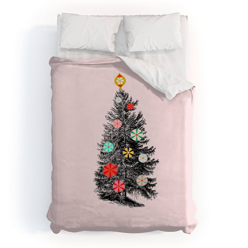 Queen Showmemars Retro Christmas Tree 2 Polyester Duvet Cover + Pillow Shams Black - Deny Designs, 1 of 9