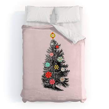 Queen Showmemars Retro Christmas Tree 2 Polyester Duvet Cover + Pillow Shams Black - Deny Designs