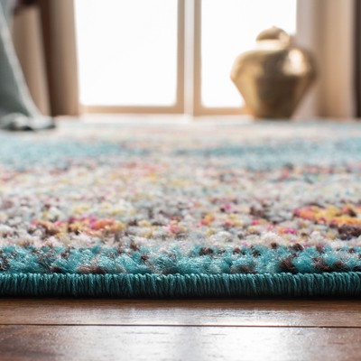 Navy and Turquoise Distressed Synthetic Area Rug, 5'3" x 7'6"