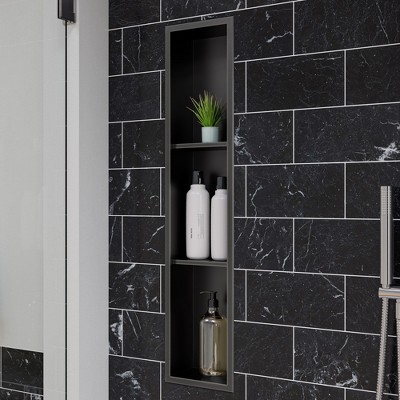 ALFI ABNP0836-BB 8Inch x 36Inch Brushed Black PVD Stainless Steel Vertical Triple Shelf Shower Niche