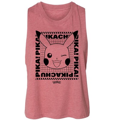 Women's - Pokémon - Pikachu Face With Grid Graphic Racerback Tank
