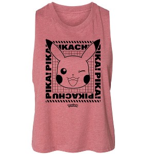 Women's Pokémon Pikachu Face With Grid Graphic Racerback Tank - Heather Mauve - Small - 1 of 3