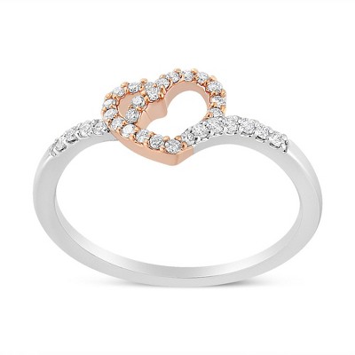 Haus of Brilliance 14K Rose Gold Plated Silver 1/5 Cttw Diamond Open Heart Promise Ring