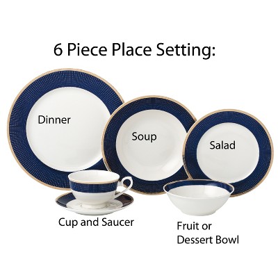 Midnight Blue and Gold Porcelain 24-Piece Dinnerware Set