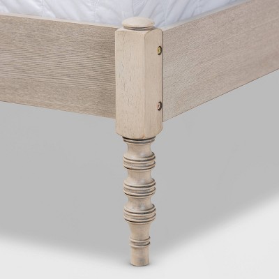 Antique White Oak Queen Wood Platform Bed Frame with Turned Legs