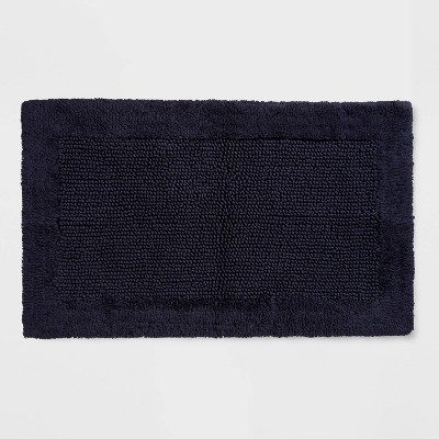 navy and white bathroom rug