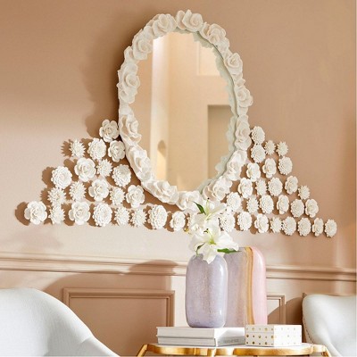 Contemporary Oval White Wood Mirror 28.5" x 34.25"