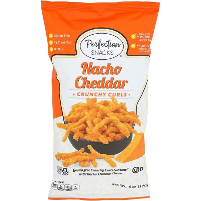 Perfection Snacks Nacho Cheddar Crunchy Curls - Case of 6 - 6 oz