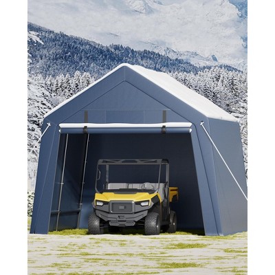 Outdoor Storage Shed, Portable Carport with Roll-up Ventilated Zipper Door and Windows, Heavy Duty Waterproof Tarp, for Motorcycle, Bike