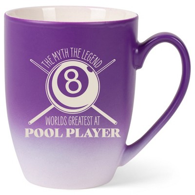 100 North Eight Ball Billiards Design 10 Ounce Purple and White Two Toned Ombre, Comfortably Fits Your Hands, Ceramic Tea Coffee Cup Mug, The Myth The