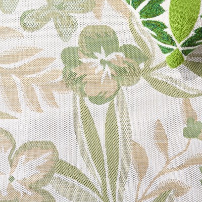 Ivory and Green Botanical Indoor/Outdoor Area Rug