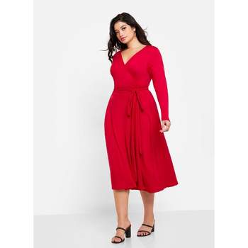Rebdolls Women's Essential Long Sleeve Midi Wrap Dress