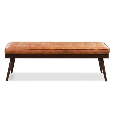Poly Bark Luca Bench Cognac Tan Italian Full Grain Upholstery Rubberwood Frame