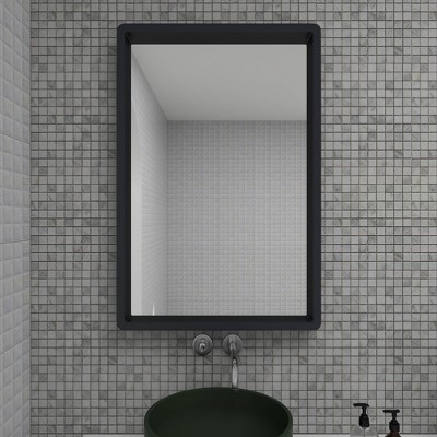 Elegant Matte Black Solid Wood Rectangular Wall Mirror 24" x 36"