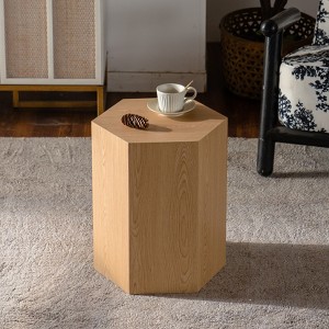 GDFStudio Thalor Modern Hexagon Coffee Table with Wooden Grain Imitation - 1 of 4