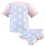 Hudson Baby Infant Girl Swim Rashguard Set, Blue Floral