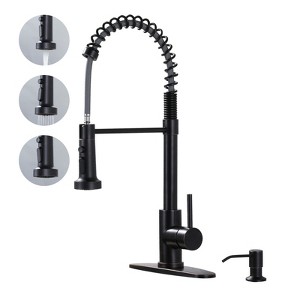WOWOW Single Handle Pull Down Sprayer Kitchen Faucet with Soap Dispenser, Pull Out Spray Wand in Brushed Nickel - 1 of 4