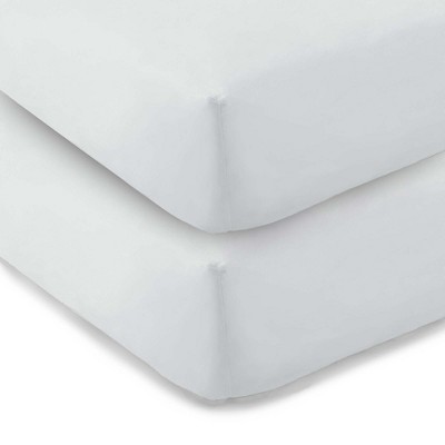 Image of White 400tc Sateen Mini Crib Fitted Sheet Set-2pk - Levtex Home