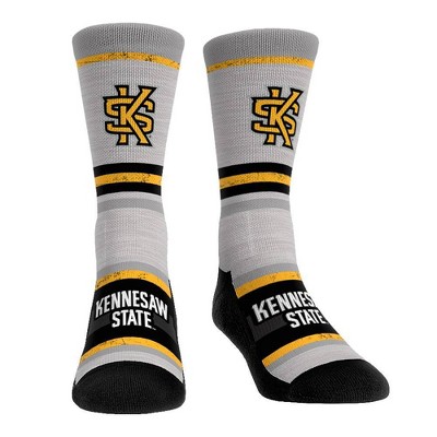 NCAA Kennesaw State Owls Adult Cool Gray Block Crew Socks - L/XL