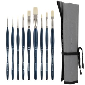 Borciani e Bonazzi Unico Bianco Synthetic Paint Brush Assorted Shapes -Set of 9 Plus Roll-Up Case - All Paint Types - Ergonomic Handle, Cruelty-Free, - 1 of 4
