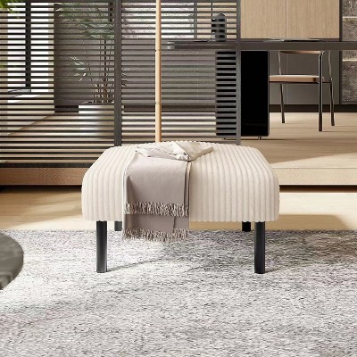 Grungis Square Ottoman Bench Foot Rest,Corduroy Fabric Ottoman Foot Stool with Soft Padded Seat for Living Room & Bedroom