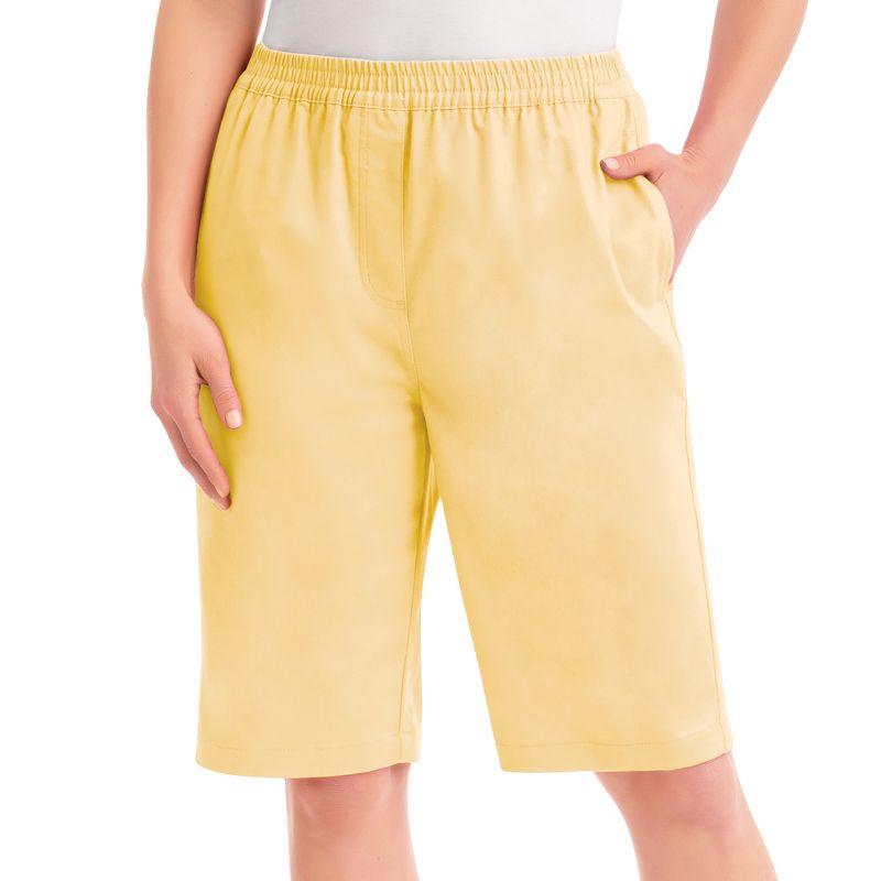 Collections Etc Stretch Twill Elastic Waist Pull-On Bermuda Shorts, 1 of 5