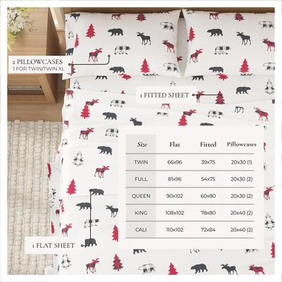 Gray Checkered Moose Cotton Flannel Queen Sheet Set