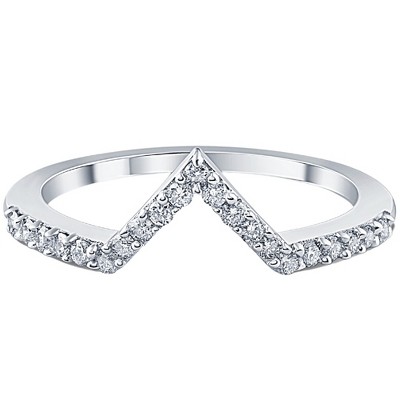 Pompeii3 1/5Ct V Shape Curved Lab Created Diamond Wedding Ring 10k White Gold