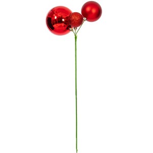 Vickerman 18" Ball Ornament Christmas Pick, 3 per Bag - 1 of 2