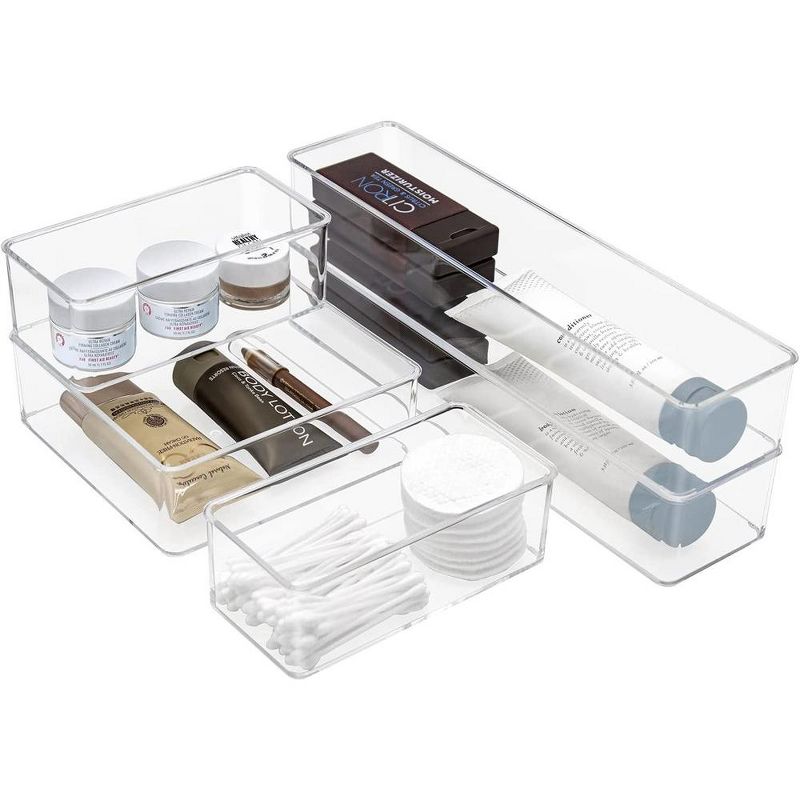 Sorbus Clear Drawer Organizer 5-Piece Set, Multi-Purpose Bins for Makeup, Vanity Organization, and more, 1 of 9