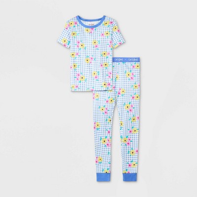 Girls' 2pc Gingham Floral 100% Cotton Snug Fit Pajama Set - Cat & Jack™ Blue