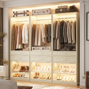Besiost 25-In Closet Organizer with Wood Drawers and Shoe Rack, Freestanding Closet System with Hanging Rods - - 1 of 4