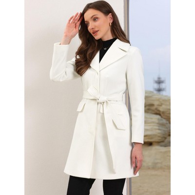 INSPIRE CHIC Women's Winter Lapel Collared Single Breasted Long Sleeve Trench Coats with Belt Large White — фото 4