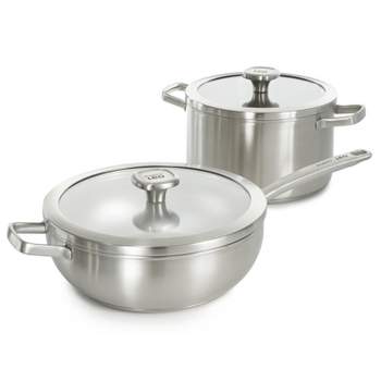 BergHOFF Graphite 4Pc Cookware Set With Glass Lids, Recycled 18/10 Stainless Steel
