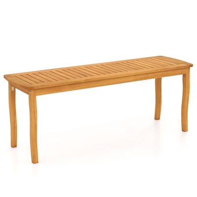 Tangkula 47" Long Patio Dining Bench w/ Slatted Seat Backless Wooden Picnic Bench