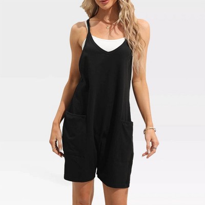 Women's U Neck Overall - Sleeveless Jumpsuits with Spaghetti Straps, Loose Fit Athletic Romper Overalls with Pockets