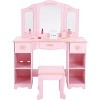 Kids Vanity Set, Pretend Play Girls Vanity Table and Chair Set with Mirror, Stool, and Wood Makeup Playset - 3 of 3