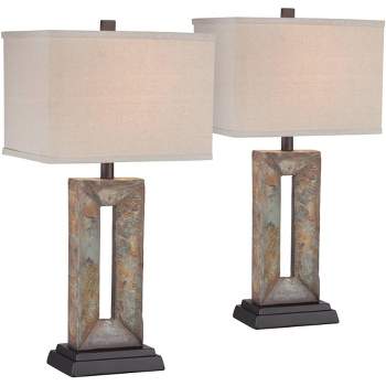 Franklin Iron Works Rustic Table Lamps 26" High Set of 2 Natural Stale Open Rectangular Box Shade for Living Room Bedroom Home (Colors May Vary)