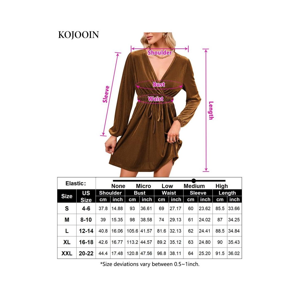Женские платья Garvee Women's Velvet Dress Wrap V Neck Pleated Waist Long Sleeve Casual Party Skater Dresses Brown XL — фото 6