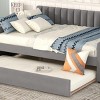 Full Size Upholstered Daybed with Pull-Out Trundle and Vertical Panel Backrest, Velvet Sofa Bed for Kids Room-Baofuwish - 3 of 4