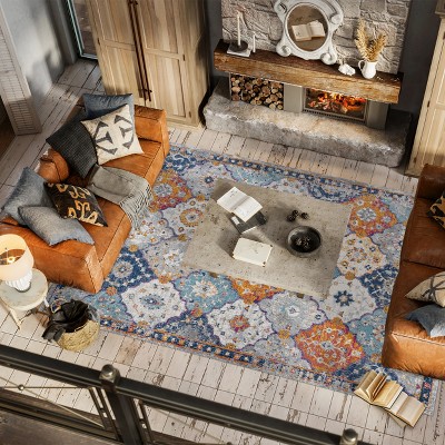 Bohemian Vintage Medallion 4' x 6' Blue Synthetic Area Rug