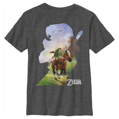 Boy's Nintendo Legend of Zelda Link Silhouette  T-Shirt - Charcoal Heather - Medium