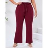 Womens Plus Size Flare Pants with Belt Fashion Outfits Pockets Spring Fall Pants Slim Business Casual Work Pants Wine Red 4XL - 2 of 4
