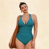 Women's Teal Blue Tide DD+ Ruched One-Piece Swimsuit -Cupshe - 4 of 4