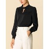 INSPIRE CHIC Women's Office Keyhole Elegant Stand Collar Long Sleeve Back Neck Button Blouse - 2 of 4