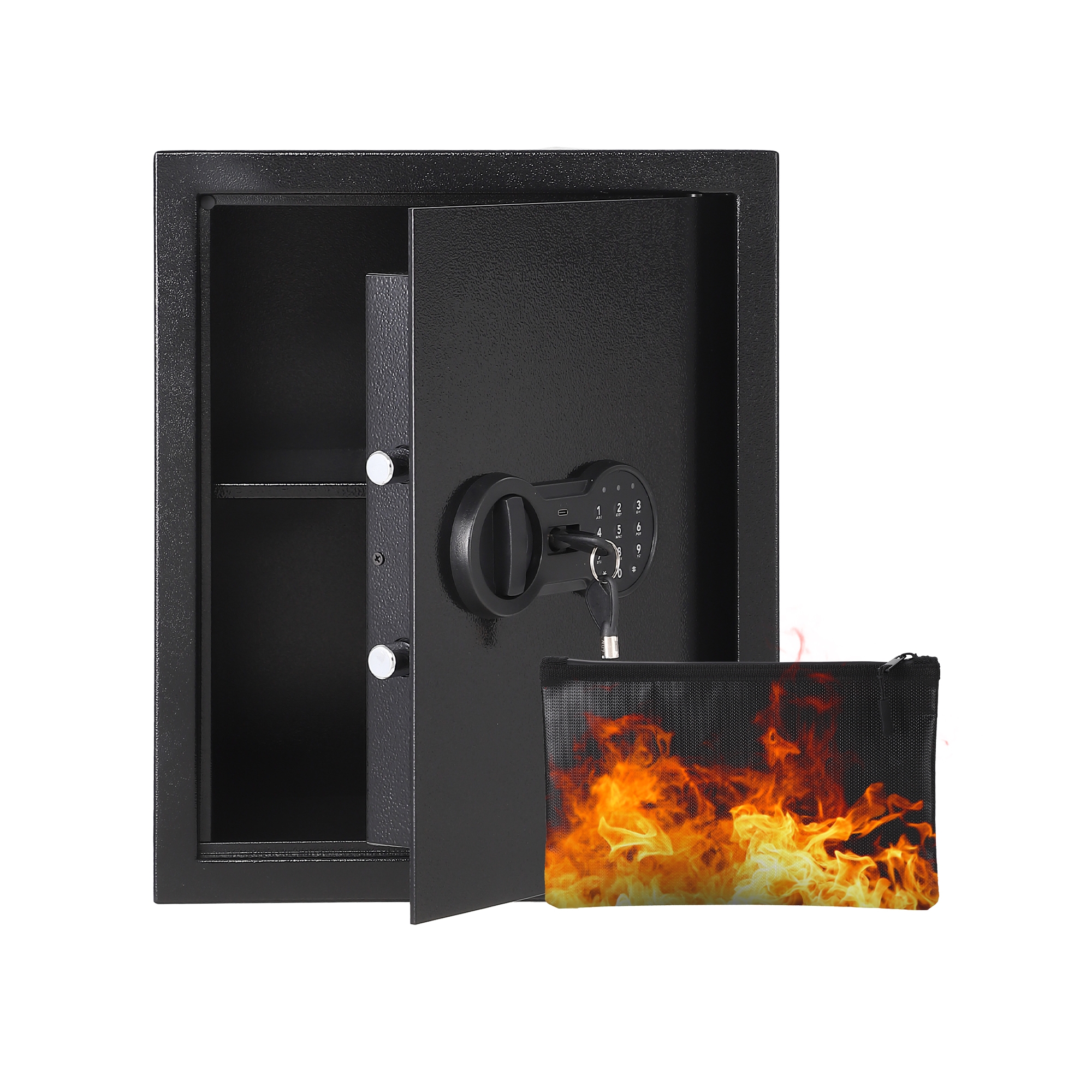 Fireproof and Water Resistant Digital Security Safe with Dual Key Lock - Heavy-Duty Steel Safe Box for Home and Office Storage, Wall Mountable