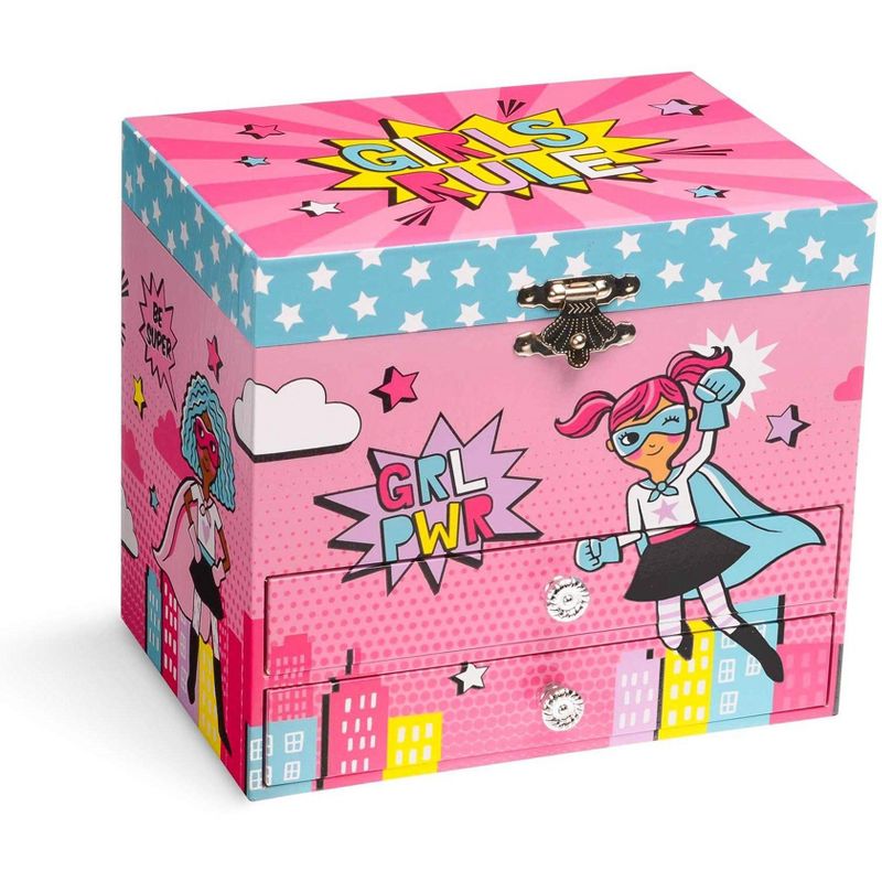 Jewelkeeper Girl Power Superhero Musical Jewelry Box with 2 Pullout Drawers, Fur Elise Tune, Pink, 3 of 6